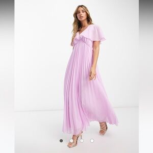 ASOS DESIGN angel cape sleeve pleated hem maxi dress in pale pink (worn once)